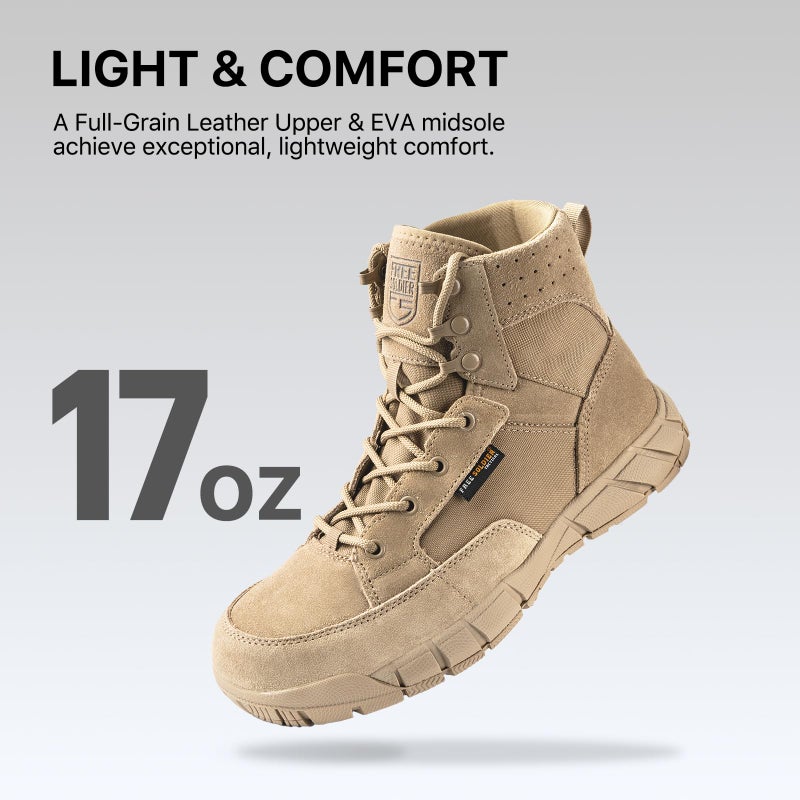 FREE SOLDIER Men's Durable Work Boots 6 Inches Lightweight Waterproof Hiking Boots Suede Leather Tactical Boots(Tan US 10.5) - Image 2